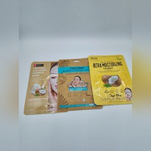 🌴 Coconut Sheet Mask Trio Bundle – Ultra Moisturizing Hydrating Skincare 🌴